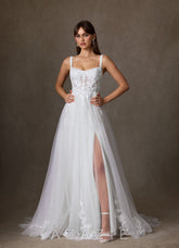 Azazie Jovana Wedding Dress Diamond White A-Line Scoop Tulle Dress
