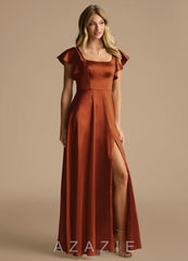 Azazie Bondi Auburn A-Line Bow Metallic Satin Dress