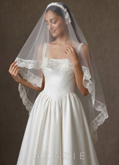 Romantic Floral Lace Shoulder Length Veil diamond_white