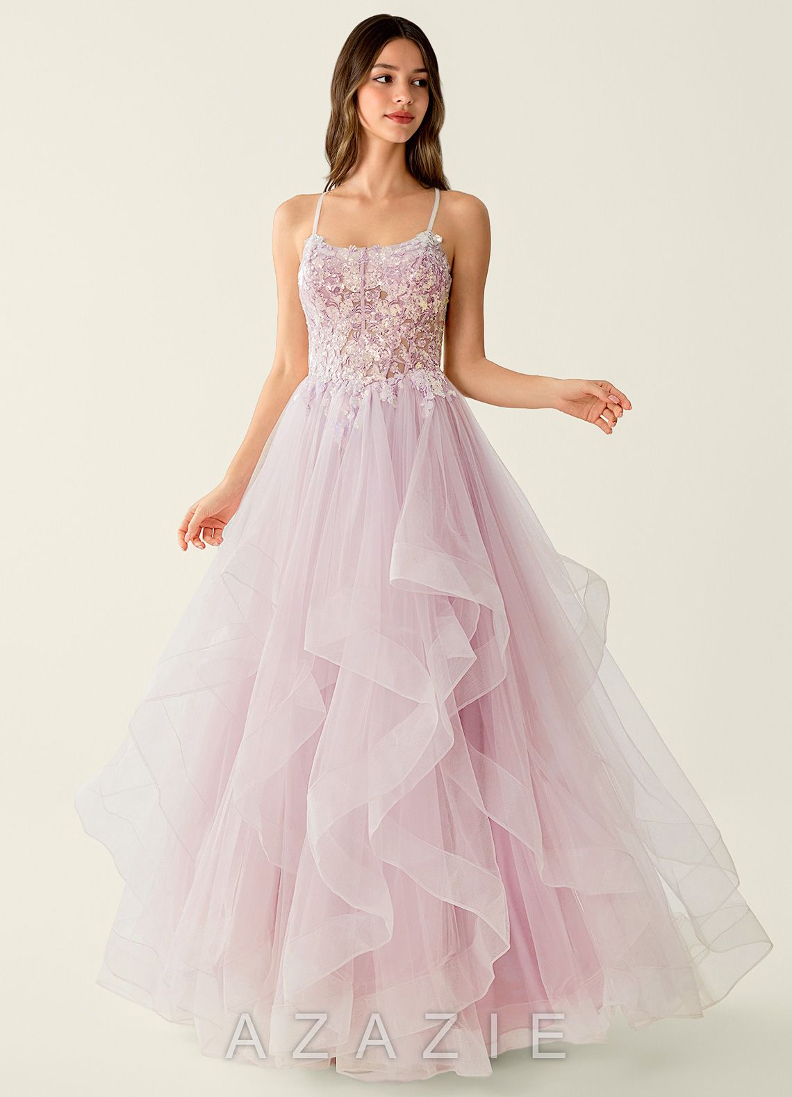Mosaic Pink Ruffle Prom Dress