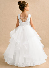 Azazie Claire Ivory Ball-Gown Beaded Tulle Dress ivory