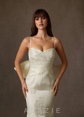 Azazie Nita Cream Mermaid Strapless Floral Jacquard Dress cream