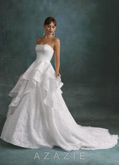 Azazie Cally Diamond White Ball-Gown Strapless Floral Burnout Dress diamond_white