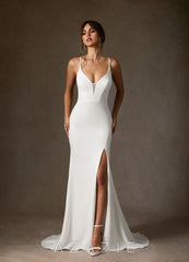 Azazie Iden Diamond White Mermaid V-Neck Stretch Crepe Dress
