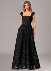 Azazie Hazel Black A-Line Corset Floral Burnout Dress