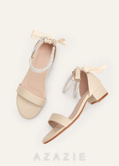 Pearl and Bow Open Toe Girl's Block Heels for Toddler Little Big Kid champagne