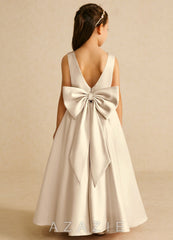 Azazie Pipsy Champagne A-Line Bow Matte Satin Dress