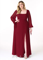 Azazie Leonia Burgundy A-Line Long Sleeve Chiffon Dress burgundy