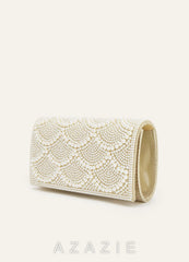 Scalloped Pearl Embellished Clutch ivory
