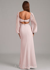 Azazie Brixley Blushing Pink Mermaid Long Sleeve Chiffon Dress blushing_pink