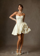 Azazie Kloe Antique White Ball-Gown Strapless Floral Jacquard Dress antique_white