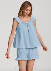 Ruffled Sleeveless Cotton Pajama Set sky_blue