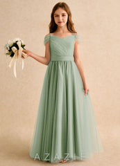Azazie Yuna Girls Formal Dusty Sage A-Line Off the Shoulder Tulle Dress dusty_sage