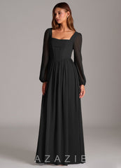 Azazie Maree Black A-Line Corset Chiffon Dress