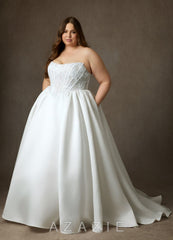 Azazie Mirabeth Diamond White Ball-Gown Strapless Lace Dress diamond_white
