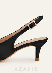 Matching Color Matte Satin Pointed Toe Slingback Kitten Heel
