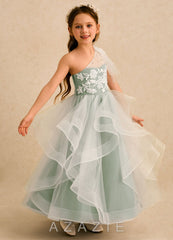 Azazie Zoey Dusty Sage Ball-Gown Lace Tulle Dress