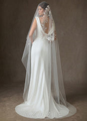 Lace Appliqué Seraphina Chapel Veil diamond_white