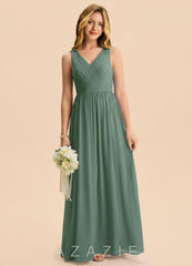 Azazie Kora Junior Eucalyptus A-Line Pleated Chiffon Dress eucalyptus
