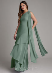 Azazie Monique Eucalyptus A-Line One Shoulder Chiffon Dress eucalyptus