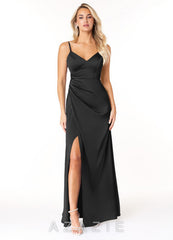 Azazie Marchella Black A-Line Corset Stretch Satin Dress