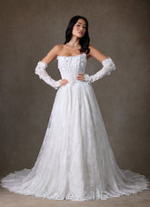 Azazie Vanessa Diamond White Ball-Gown Strapless Lace Dress