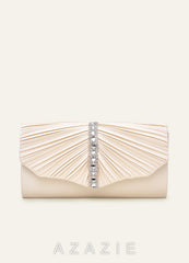Crystal Pleated Satin Envelope Clutch Bag