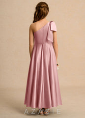 Azazie Guppy Girls Formal Dusty Rose A-Line One Shoulder Matte Satin Dress dusty_rose
