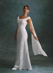 Azazie Georgina Diamond White Sheath Floral Burnout Dress diamond_white