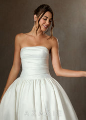 Azazie Lucinda Diamond White Ball-Gown Strapless Matte Satin Dress diamond_white
