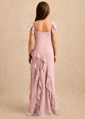 Azazie Ada Girls Formal Powder Pink Sheath Ruched Chiffon Dress powder_pink