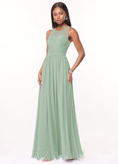 Azazie Nina Agave A-Line Pleated Chiffon Dress agave