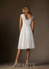 Azazie Ginnie Wedding Dress Diamond White A-Line Lace Dress