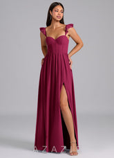 Azazie Denisse Burgundy A-Line Ruched Chiffon Dress