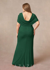 Azazie Luisa Dark Green Mermaid V-Neck Pleated Mesh Dress dark_green