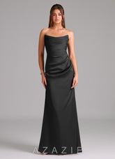 Azazie Lucille Black Mermaid Strapless Stretch Satin Convertible Dress