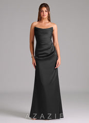 Azazie Lucille Black Mermaid Strapless Stretch Satin Convertible Dress