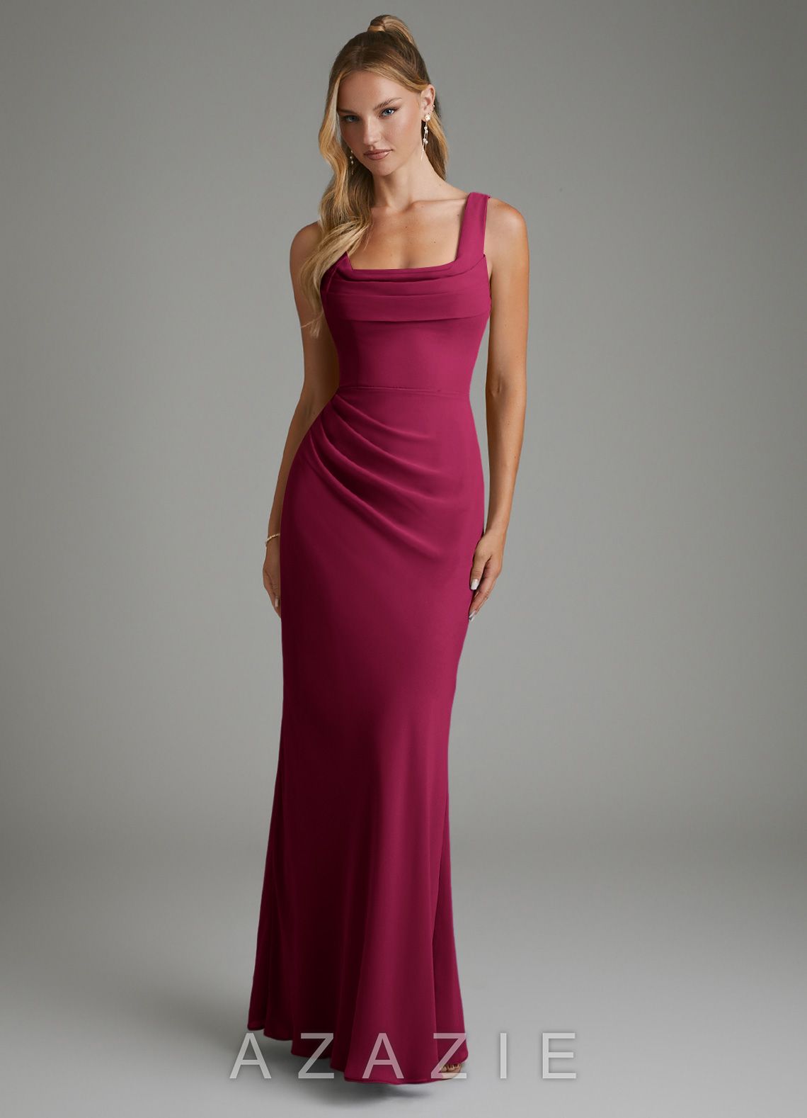 Azazie Asa Burgundy Sheath Corset Chiffon Dress