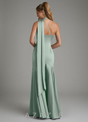 Azazie Amara Agave Mermaid One Shoulder Stretch Satin Dress agave