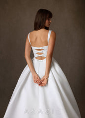 Azazie Sanya Diamond White A-Line Sweetheart Neckline Matte Satin Dress diamond_white