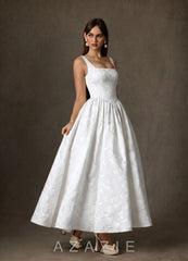 Azazie Verina Diamond White A-Line with Pockets Floral Jacquard Dress