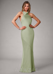 Azazie Velli Dusty Sage Mermaid High Neck Stretch Satin Dress