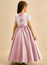 Azazie Cashew Powder Pink Ball-Gown with Sleeves Matte Satin Dress