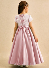 Azazie Cashew Powder Pink Ball-Gown with Sleeves Matte Satin Dress