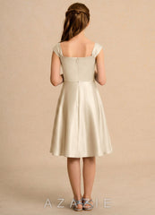 Azazie Budle Girls Formal Champagne A-Line Pleated Matte Satin Dress champagne