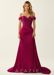 Melioramarisol Burgundy Lace Beading Corset Off-the-Shoulder Back Mermaid Prom D