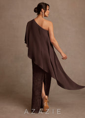 Azazie Wilma Ganache Sheath One Shoulder Floral Burnout Dress ganache