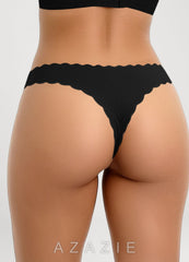 Scalloped Edge Barely-There Seamless Thongs (3pics) black