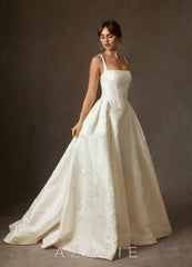 Azazie Delvina Antique White Ball-Gown with Pockets Floral Jacquard Dress antique_white