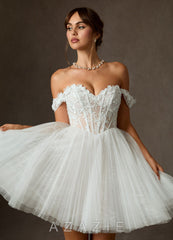 Azazie Sorel Diamond White Ball-Gown Off the Shoulder Lace Dress